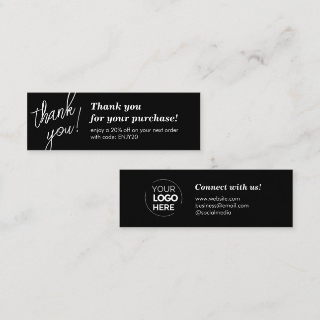 Elegant Script Handwriting Thank You Black Mini Business Card (Front/Back)