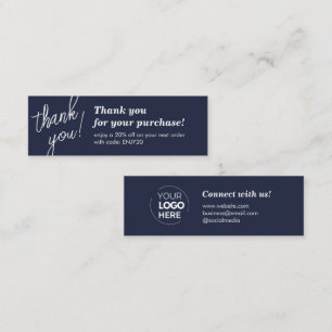 Elegant Script Handwriting Thank You Navy Blue Mini Business Card