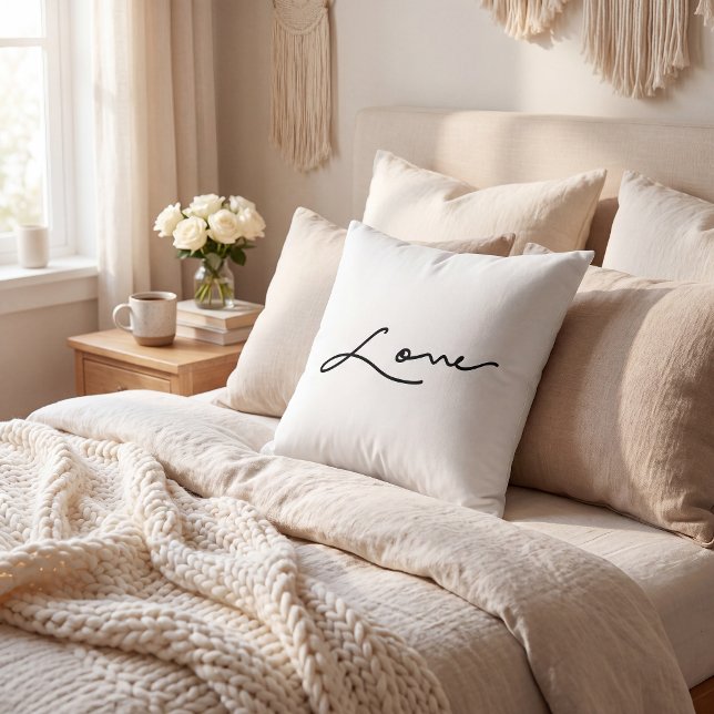  Elegant script handwritten black white Cushion (Creator Uploaded)