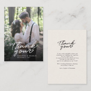 Elegant Script Handwritten Photo Wedding Thank You Card
