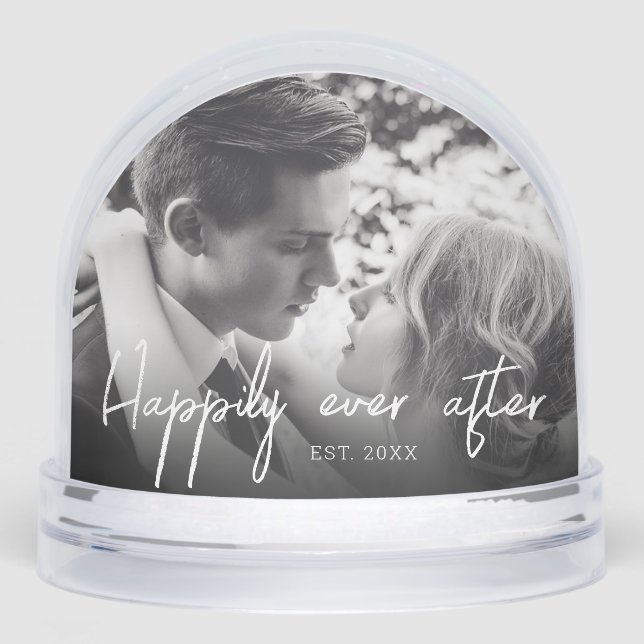 Elegant Script Happily Ever after Couple Photo Snowglobe (Front)