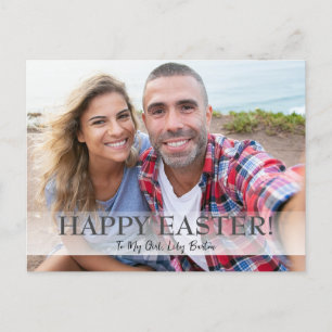 Elegant Script Happy Easter family one photo Holiday Postcard