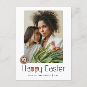 Elegant Script Happy Easter family one photo Holiday Postcard