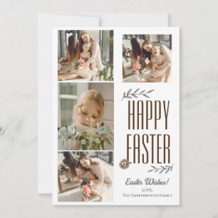 Elegant Script Happy Easter Family Photo Collage Holiday Card