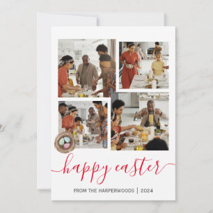 Elegant Script Happy Easter Family Photo Collage Holiday Card