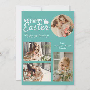 Elegant Script Happy Easter Family Photo Collage Holiday Card