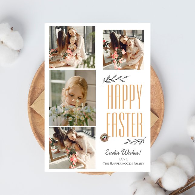 Elegant Script Happy Easter Family Photo Collage Holiday Card (Creator Uploaded)