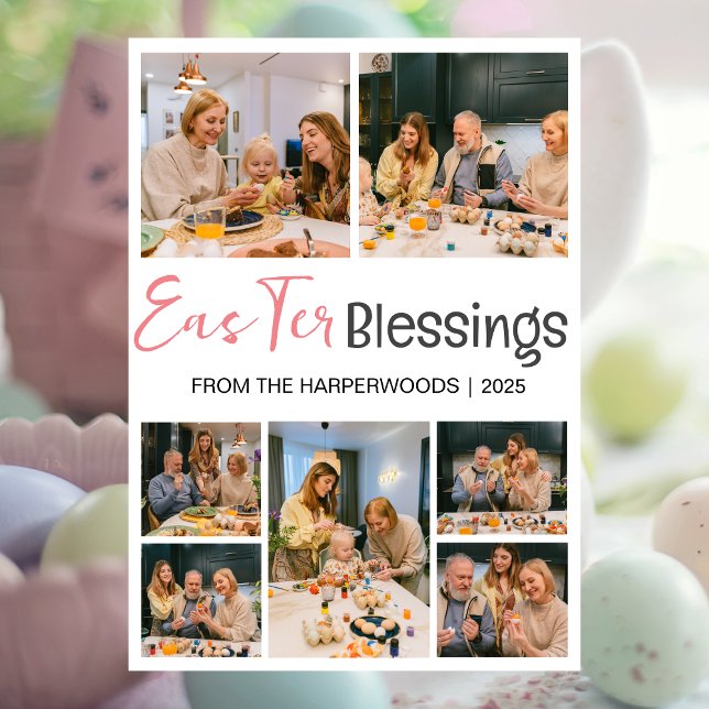 Elegant Script Happy Easter Family Photo Collage Holiday Card (Creator Uploaded)