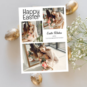Elegant Script Happy Easter Family Photo Collage Holiday Card