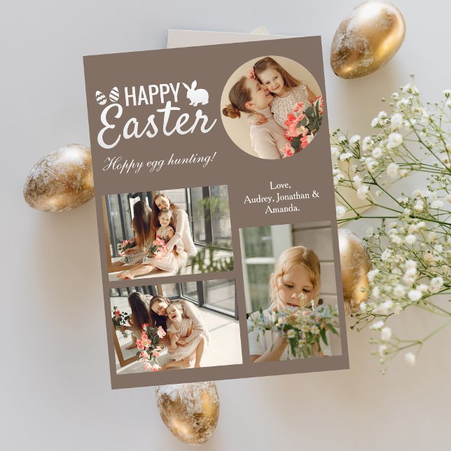 Elegant Script Happy Easter Family Photo Collage Holiday Card (Creator Uploaded)