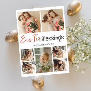 Elegant Script Happy Easter Family Photo Collage Holiday Card