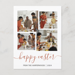 Elegant Script Happy Easter Family Photo Collage Holiday Postcard