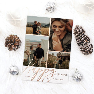 Elegant Script Happy New Year Minimal Photo Grid