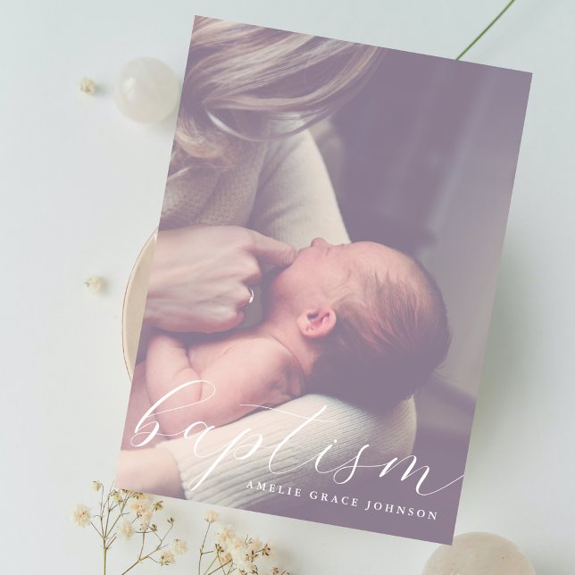 Elegant Script Hazy Photo Simple Baptism Invitation (Creator Uploaded)