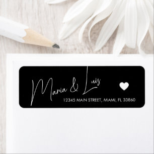 Elegant Script Heart Black White Wedding Label