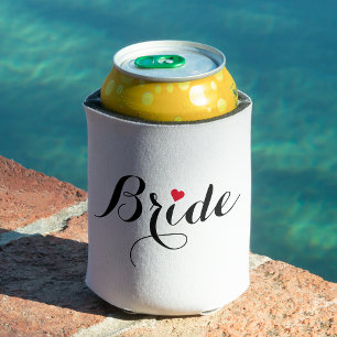 Elegant Script Heart Bride Can Cooler Cover Coozie