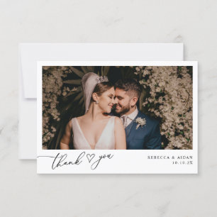 Elegant Script Heart Greenery Wedding Photo Thank You Card
