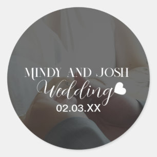 Elegant Script Heart Photo  Classic Round Sticker