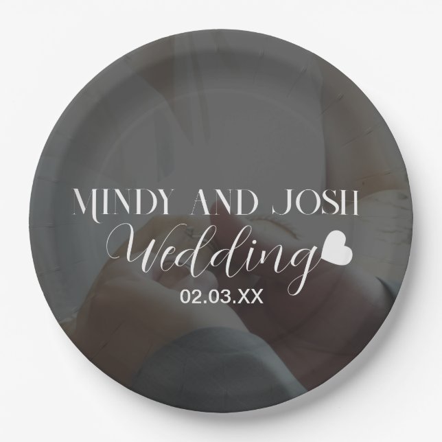 Elegant Script Heart Photo  Paper Plate (Front)