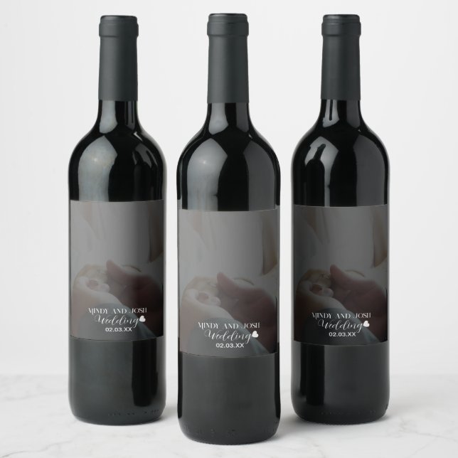 Elegant Script Heart Photo  Wine Label (Bottles)