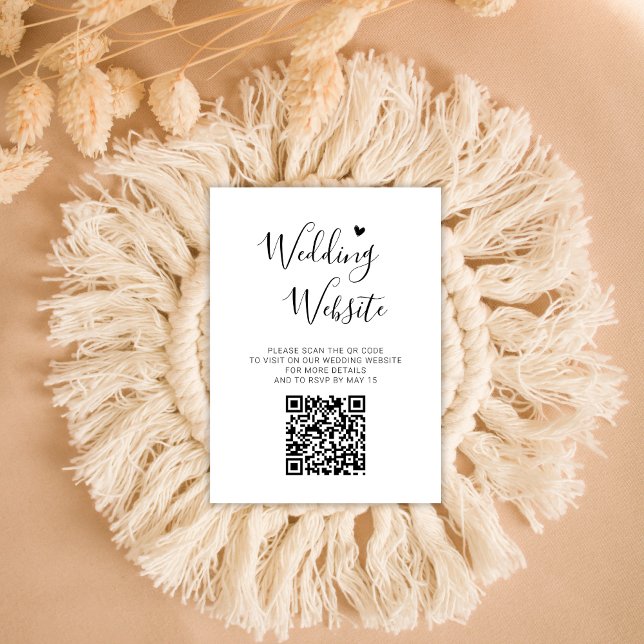 Elegant Script Heart QR Code Wedding Website RSVP  Enclosure Card (Creator Uploaded)