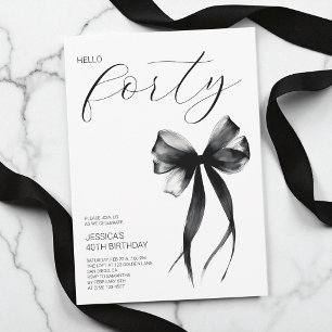 Elegant Script Hello Forty Bow 40th Birthday Party Invitation