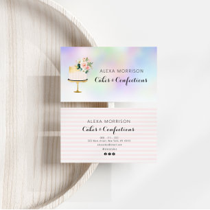 elegant script holographic cake bakery business card