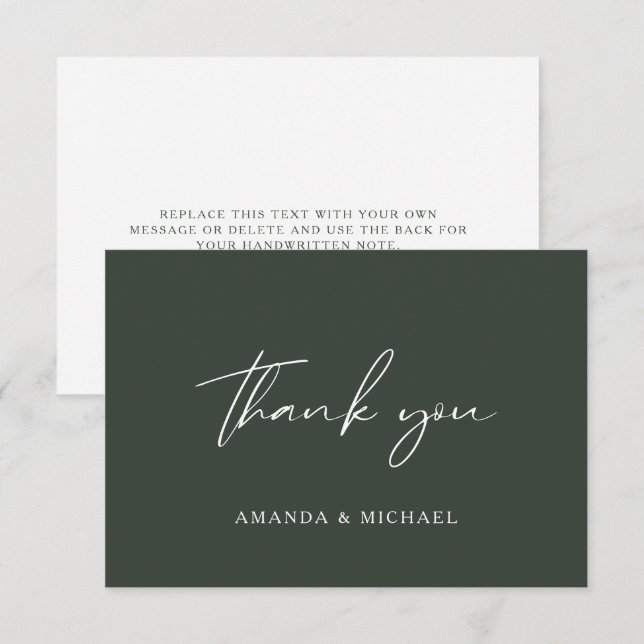 Elegant Script Hunter Green Wedding Thank You Card (Front/Back)
