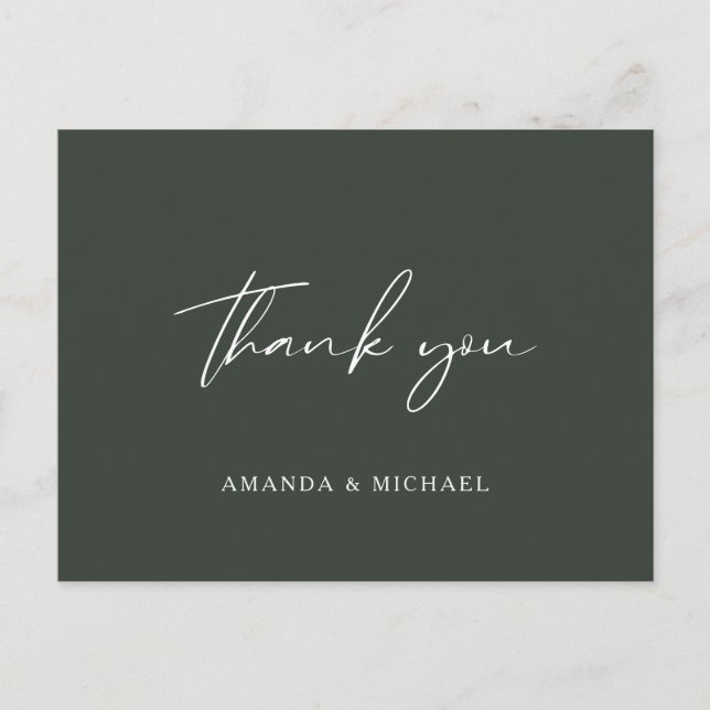 Elegant Script Hunter Green Wedding Thank You Postcard (Front)