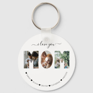 Elegant Script I love you MOM Photo Collage Key Ring