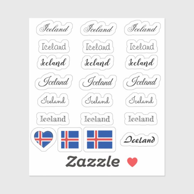 Elegant script Iceland & Icelandic Flag /name Set (Sheet)