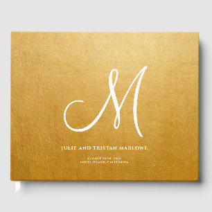 Elegant Script Initial Wedding Monogram Gold Guest Book