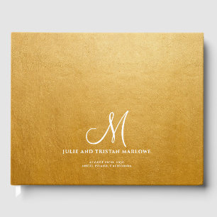 Elegant Script Initial Wedding Monogram Gold Guest Book