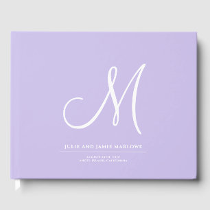 Elegant Script Initial Wedding Monogram Lavender Guest Book