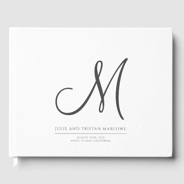 Elegant Script Initial Wedding Monogram Wedding  Guest Book (Front)