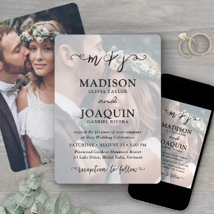 Elegant Script Initials 2 Photo Simple Wedding Invitation