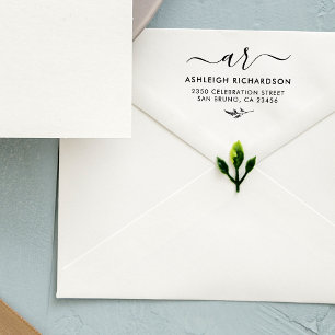 Elegant Script Initials   Botanical Return Address Self-inking Stamp