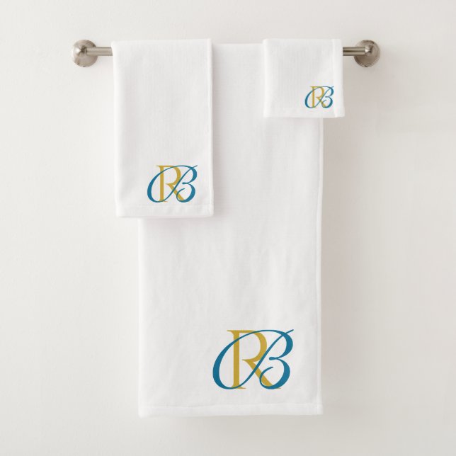Elegant Script Initials Monogram Bath Towel Set (Insitu)