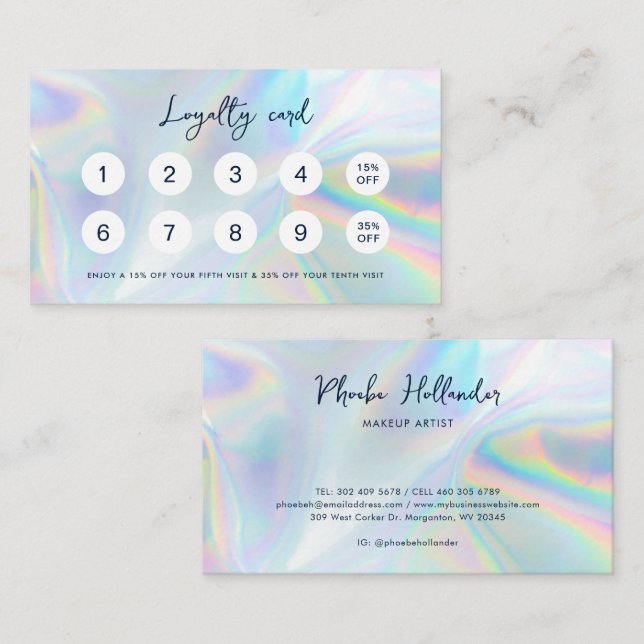 Elegant Script Iridescent Business Clients Loyalty Card (Front/Back)