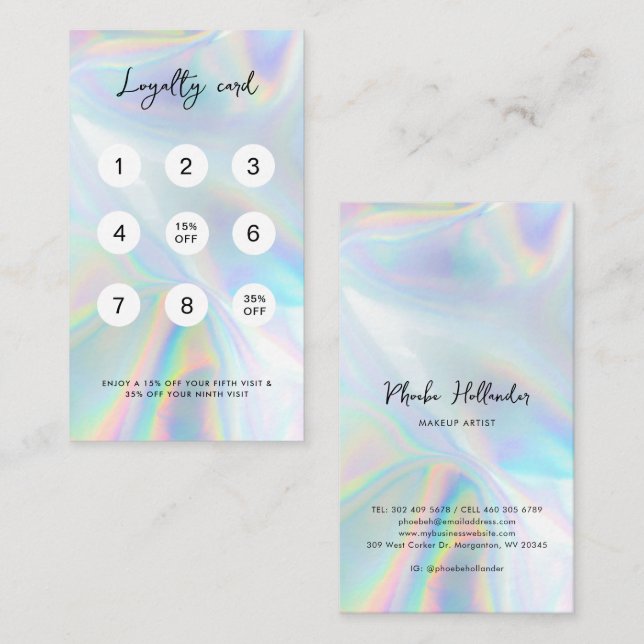 Elegant Script Iridescent Business Customer Loyalty Card (Front/Back)