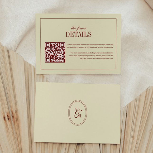 Elegant Script Ivory Cream QR Code Wedding Details Enclosure Card (Creator Uploaded)