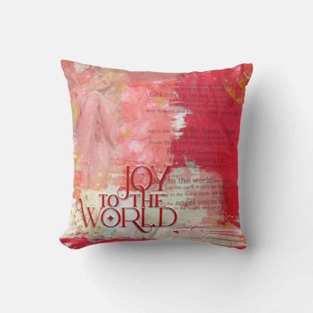 Elegant script Joy To The World Christmas Carol Cushion (Front)