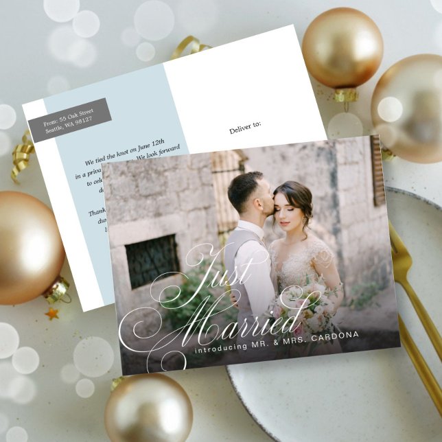 Elegant Script Just Married Elopement Photo Announcement Postcard (Creator Uploaded)