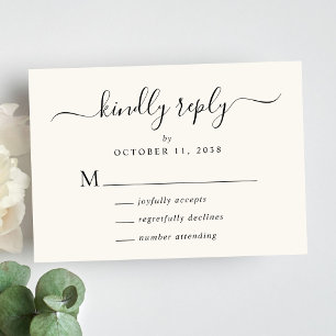 Elegant Script Kindly Reply Cream Wedding RSVP Card