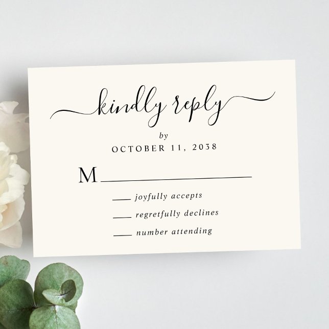 Elegant Script Kindly Reply Cream Wedding RSVP Card (Creator Uploaded)