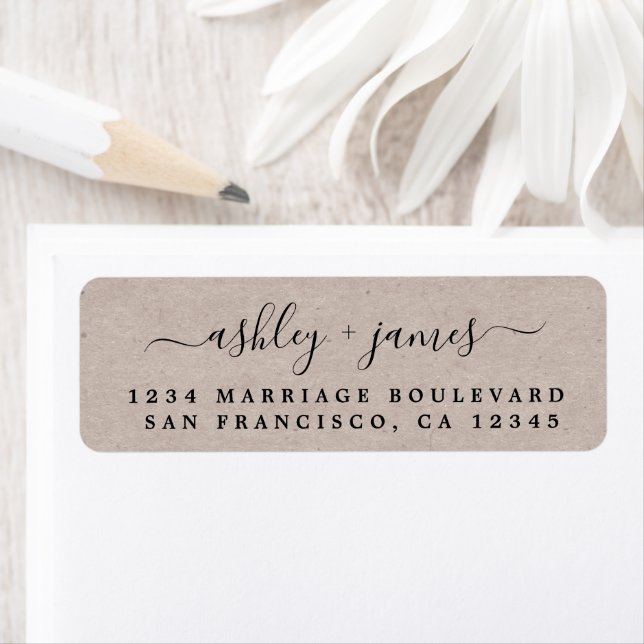 Elegant Script Kraft Paper Wedding Return Address (Insitu)