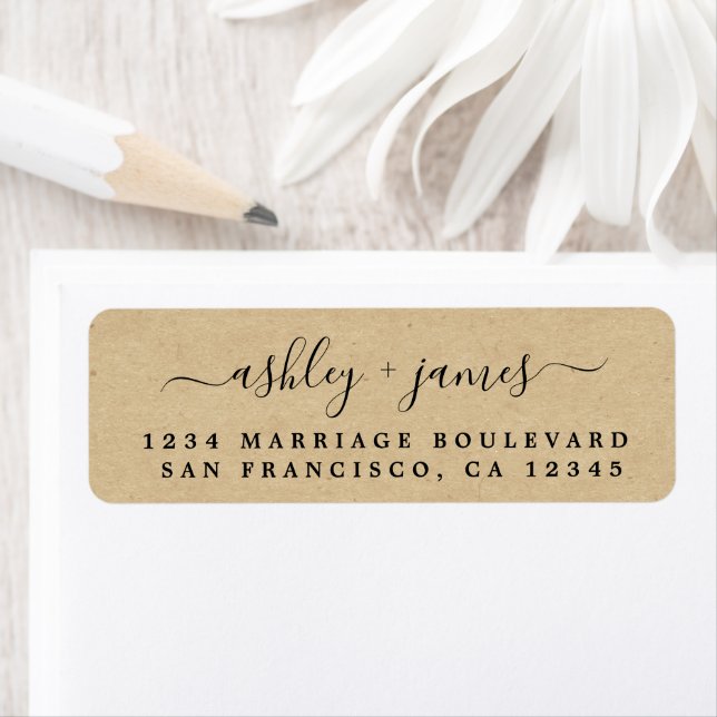 Elegant Script Kraft Paper Wedding Return Address (Insitu)