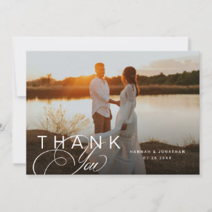 Elegant Script Landscape Wedding Photo Thank You Card