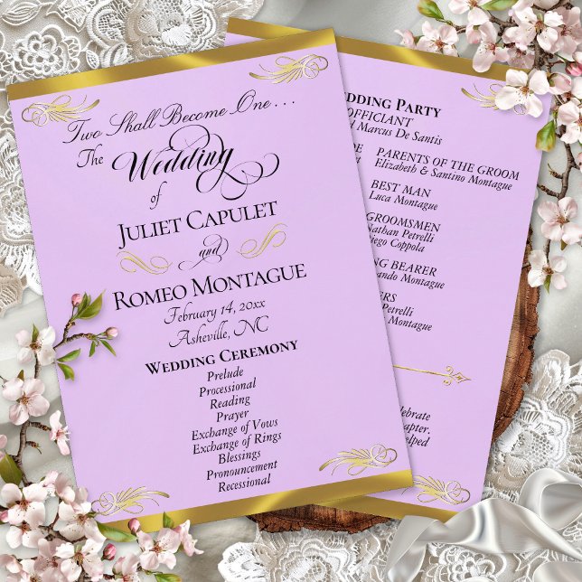Elegant Script - Lavender/Gold Wedding Programme (Creator Uploaded)