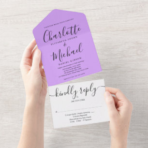 Elegant Script Lavender Lilac Minimalist Wedding All In One Invitation